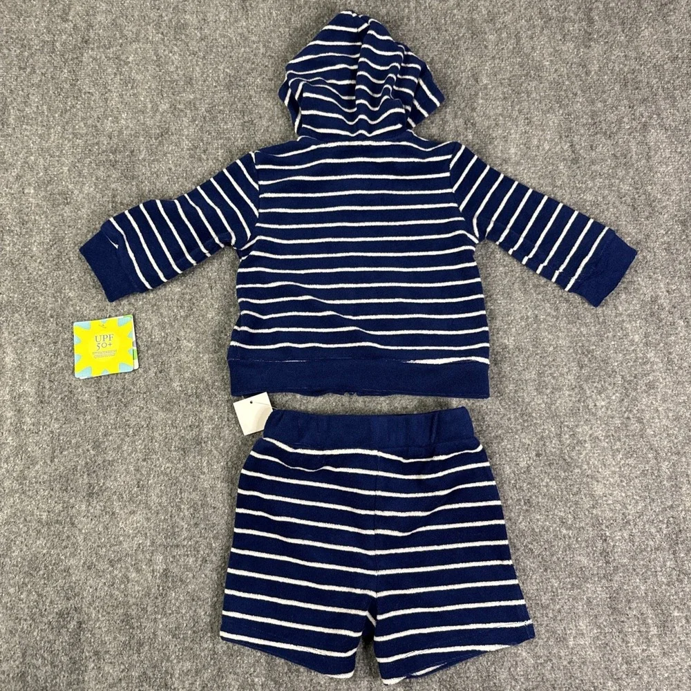 NWT Little Me Baby Boys Swim Cover Up Terry Hoodie Shorts 12 Mo Summer UPF 50